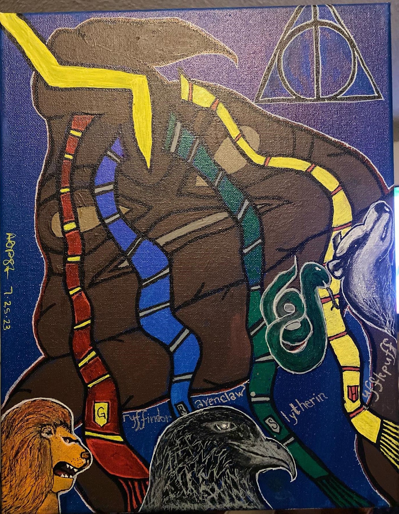 14 x 11 - Flat Canvas - Original - Inspired Harry Potter Piece - Sorting Hat and Houses