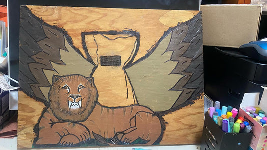 16 x 20 Custom Wood Painting - Liger, Eagle Wings, and Latte Stone