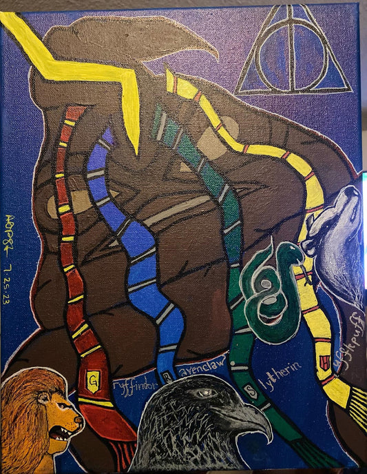 14 x 11 - Flat Canvas - Original - Inspired Harry Potter Piece - Sorting Hat and Houses