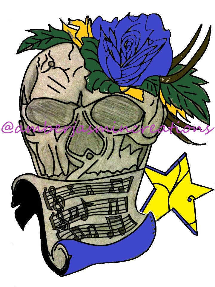 Blue and Red Rose Skulll