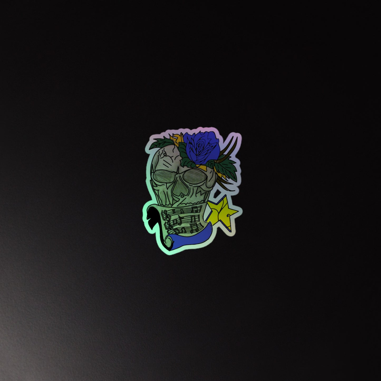 Blue Rose Skull Holographic stickers