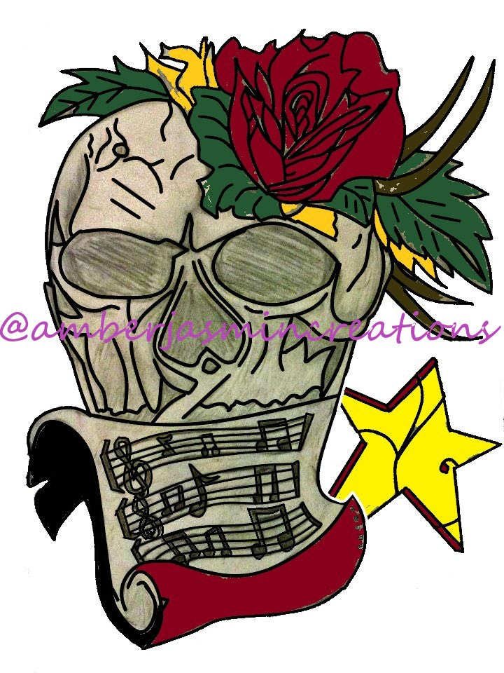 Blue and Red Rose Skulll