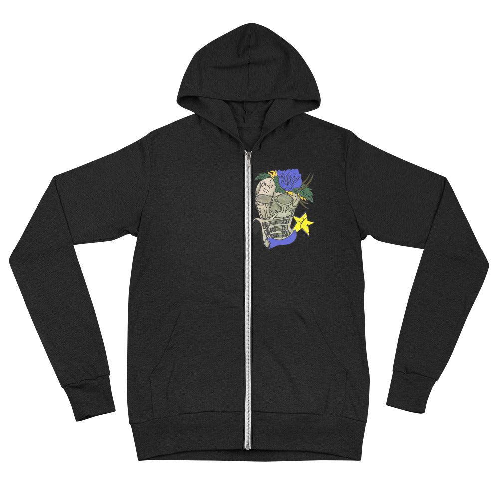 Unisex Blue Rose Skull zip hoodie