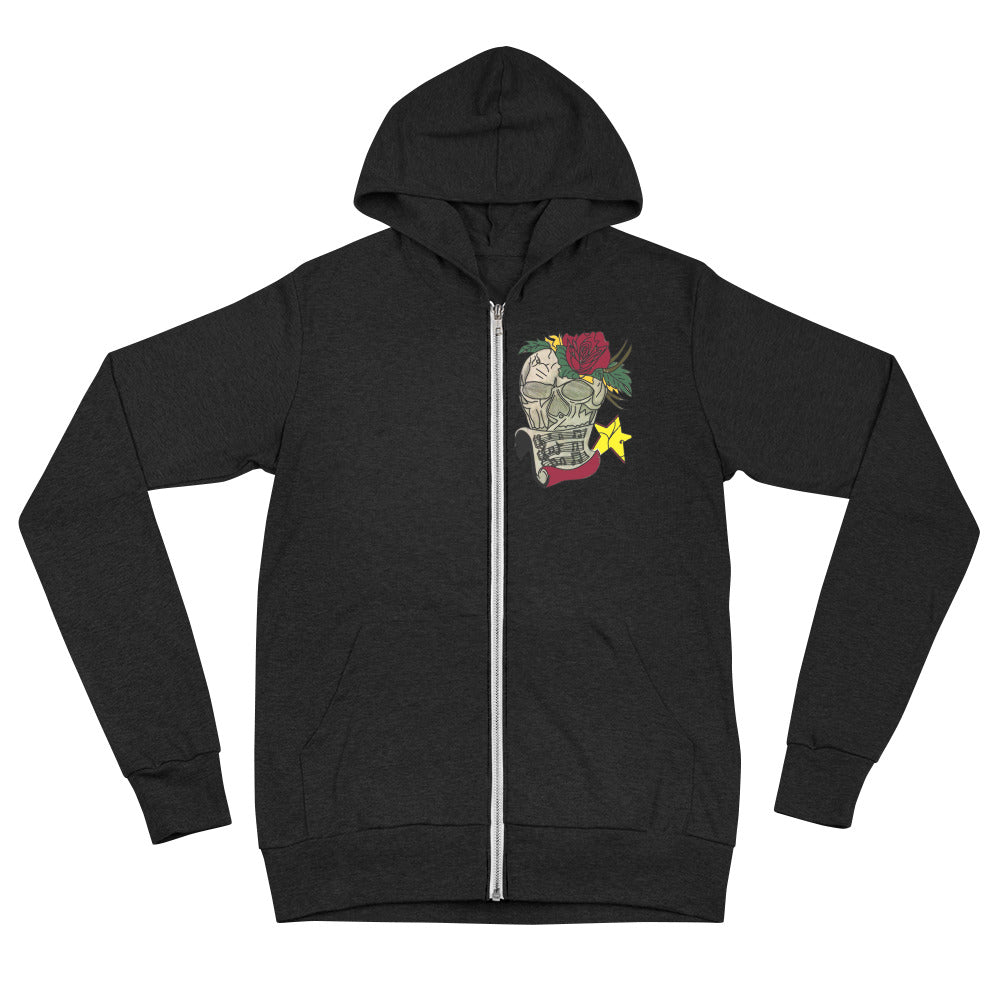 Unisex Red Rose Skull zip hoodie