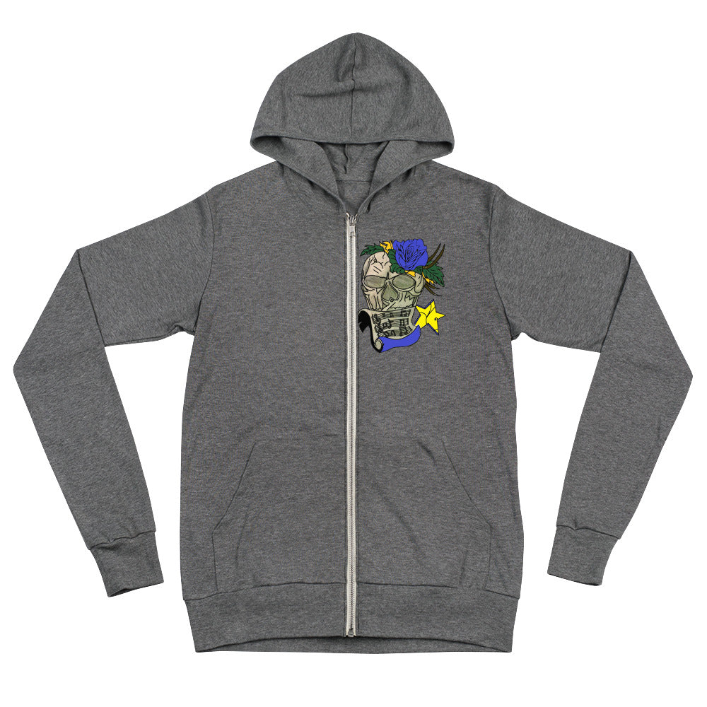 Unisex Blue Rose Skull zip hoodie