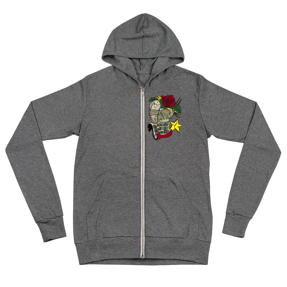 Unisex Red Rose Skull zip hoodie