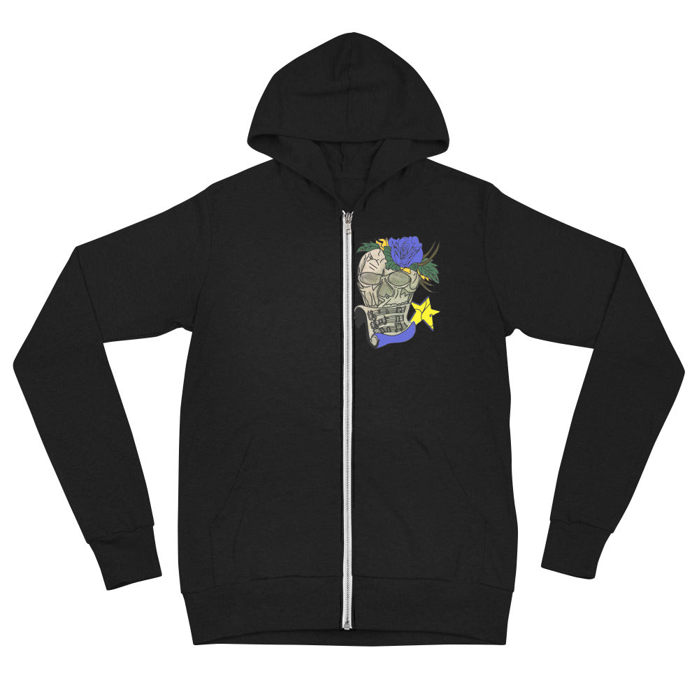 Unisex Blue Rose Skull zip hoodie