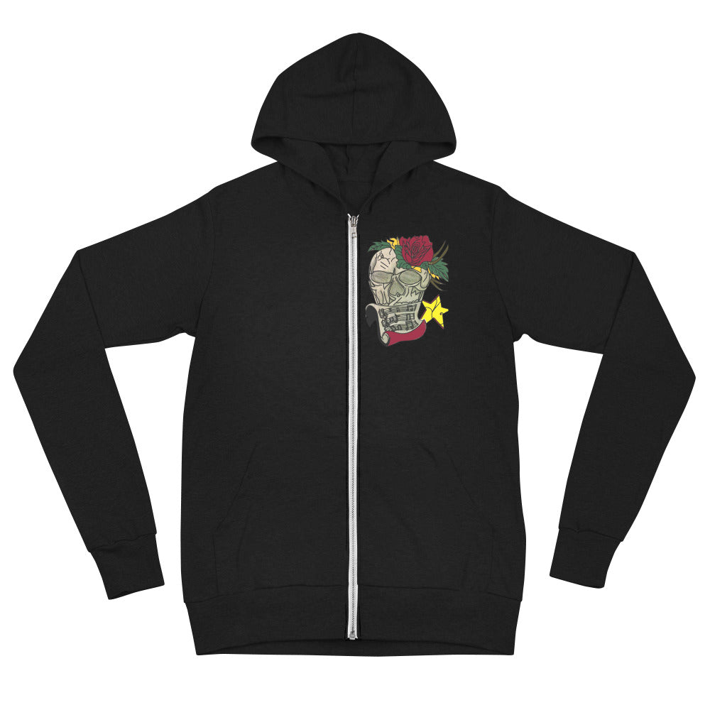 Unisex Red Rose Skull zip hoodie